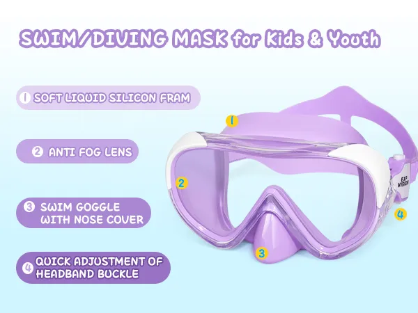 Kids Diving Mask – Anti-Fog Swim Mask with Nose Cover for Safe Learning- EX-1700-PC